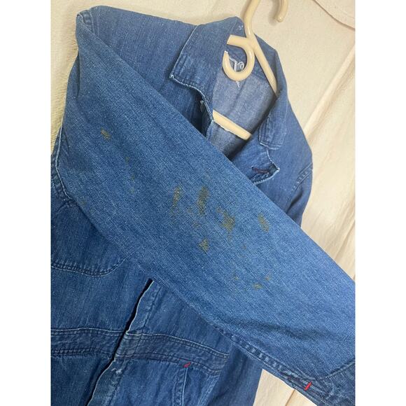 1950s Heavy Thick Distressed Denim Garage Grunge Coveralls Jumpsuit Work Wear M - Picture 10 of 12